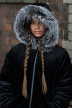 Load image into Gallery viewer, Velvet reversible coat with silver fox fur trim hood